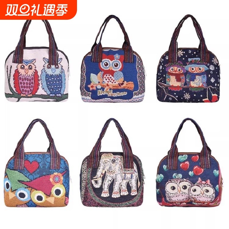 礼品帆布包绣花贝壳型手提小包手机包零钱买菜包民族包国潮风