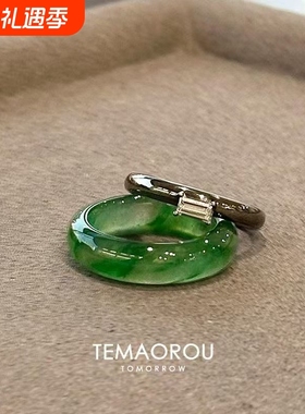 绿野仙踪~新中式情侣款闪钻戒指迷你方钻黑色细款食指戒叠戴指环