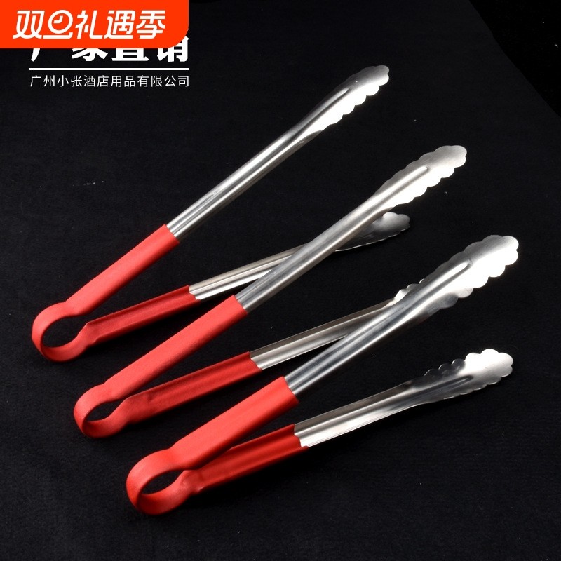 包胶不锈钢食品夹子面包自助餐梅花夹烧烤夹食物夹厨房用具