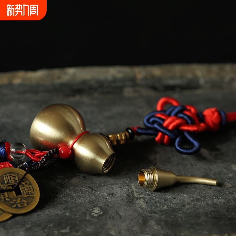 纯铜葫芦五帝钱车挂 黄铜铜钱葫芦汽车车载挂件摆件挂饰