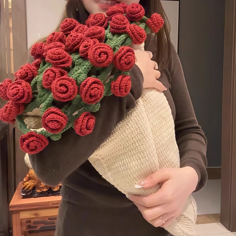 玫瑰花束毯子手工编织diy材料包毛线团钩织花朵毛毯花勾针铃兰花