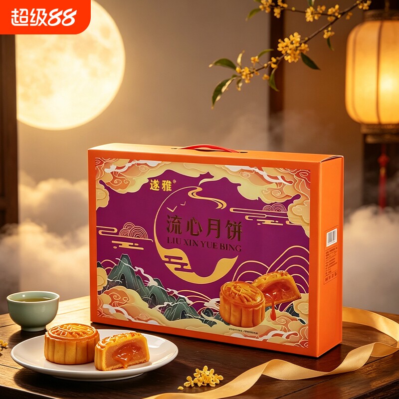 奶黄流心月饼礼盒50g*10个/盒中秋送礼国潮中式礼盒团购批发采购