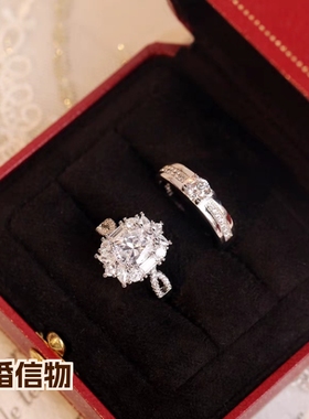 结婚仿真活口对戒仿莫桑石鸽子蛋克拉钻戒婚礼戒指道具新款带钻