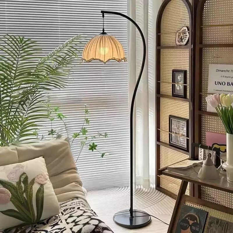 复古S型落地型落地灯客厅沙发旁氛围感中古台灯时尚鱼鳞书房暖光