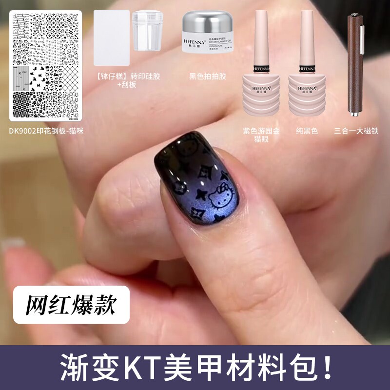 爆款渐变蓝紫色猫眼甲油胶2025年新款印花钢板材料包印章美甲转印