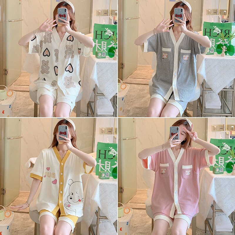 批发直播月子服纯棉短袖开衫孕产妇哺乳睡衣夏季薄款产后喂奶套装