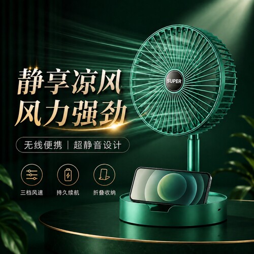 桌面风扇小型伸缩折叠办公室宿舍静音usb便携小风扇充电插电收纳