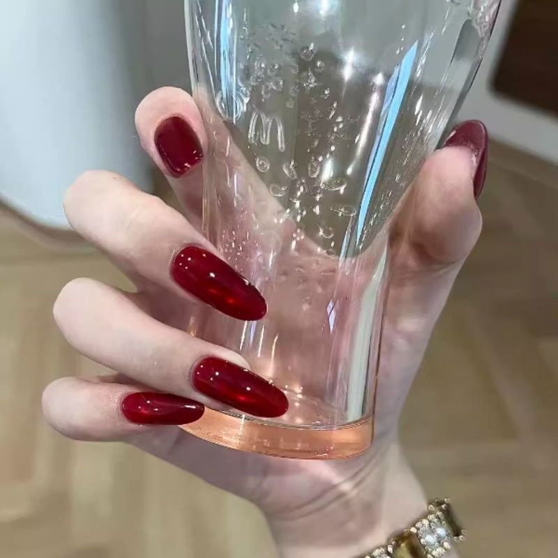 红宝石猫眼手工美甲贴片成品穿戴甲显白气质款指甲片小红书爆款