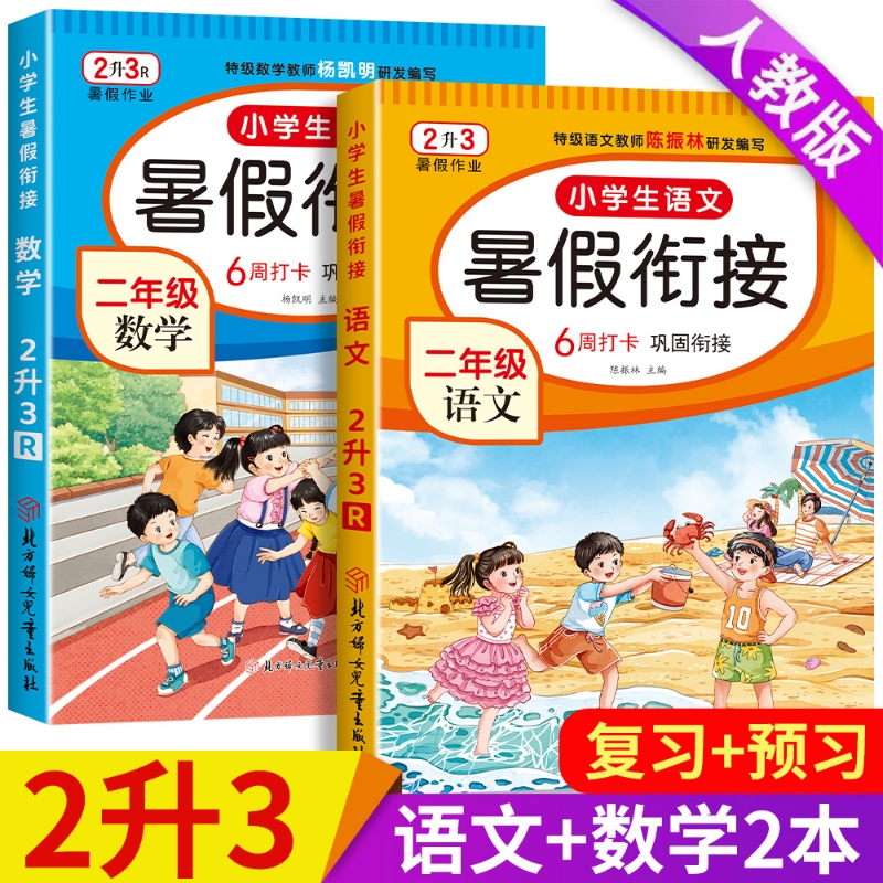 小学生二升三暑假衔接作业2册语文数学2025小学二年级下册暑假2年级下人教版2升3总复习练习册规划看图预习口算同步知识训练学习