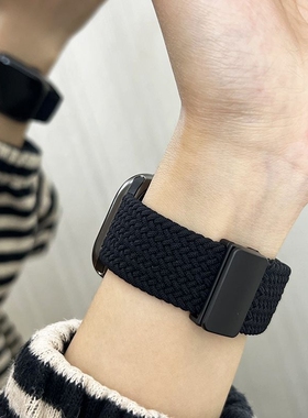 适用iwatchs9表带s10/11新款苹果手表s8尼龙编织磁吸applewatch7/se/6运动透气45/41mm高级男女生黑色回环