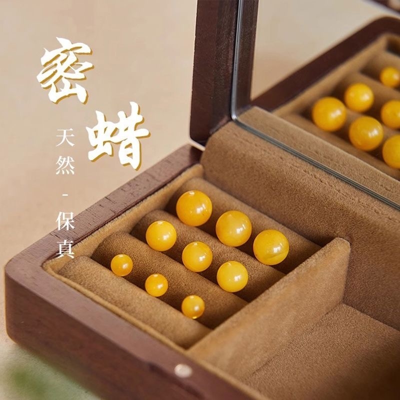 天然俄料老蜜蜡圆珠保真散珠单颗金刚星月菩提腰顶珠配珠文玩配件