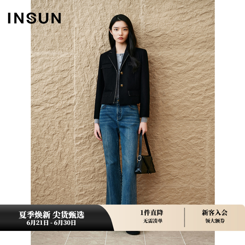 INSUN恩裳专选秋季羊毛复古设计感小香风短外套
