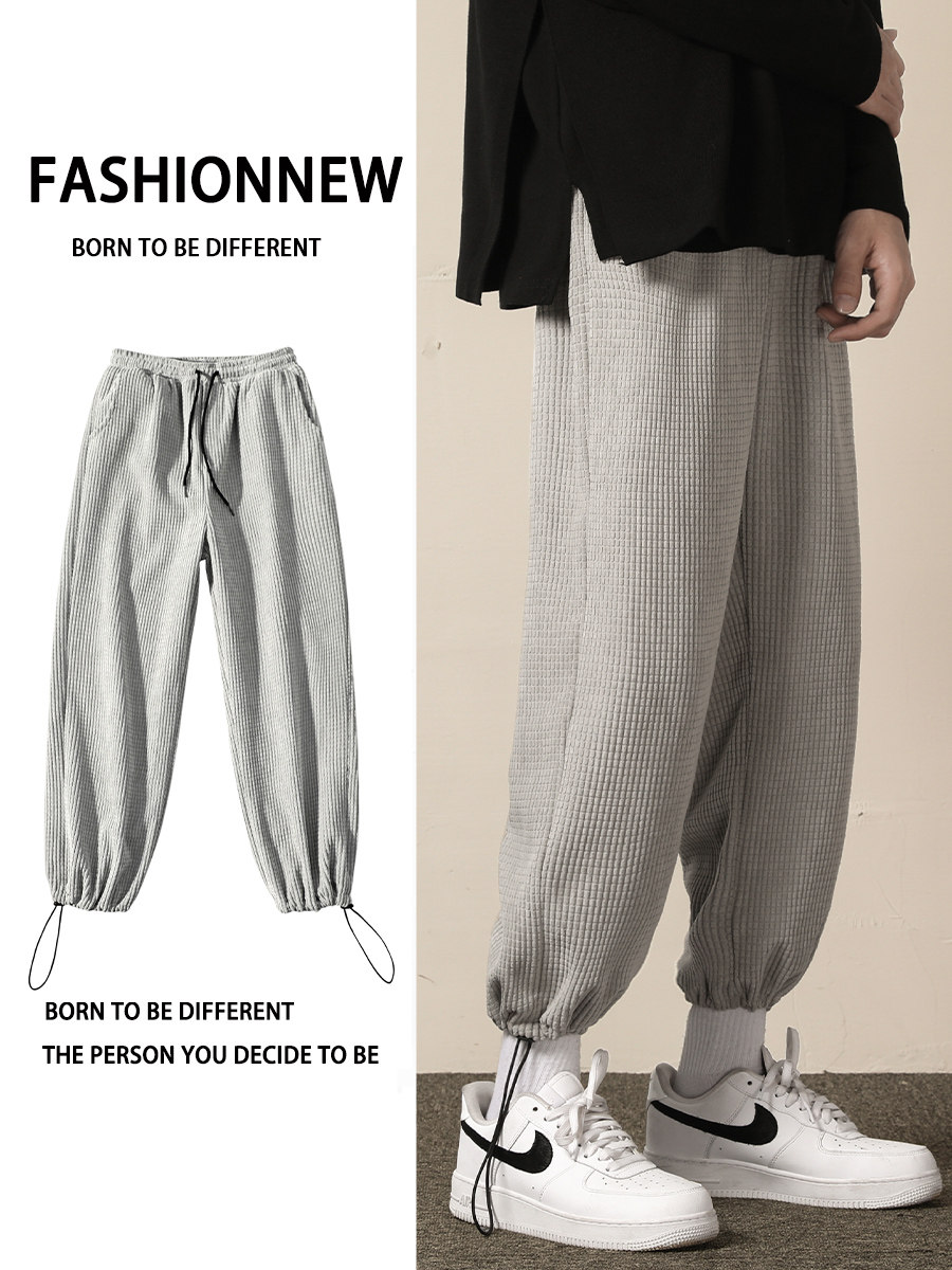 Corduroy men's pants drawstring Leggings spring straight loose pants