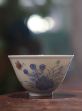 慕胤堂纯手工手绘精工斗彩三秋杯景德镇陶瓷主人杯单杯个人杯