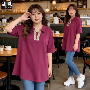 胖mm300斤胖妹妹简约重工刺绣长款 春夏装 翻领上衣 女装 甜觅特大码