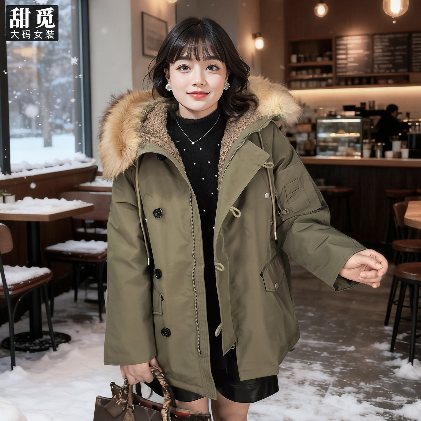 甜觅特大码女装冬装胖mm270斤貉子毛领中长款90白鸭绒保暖羽绒服