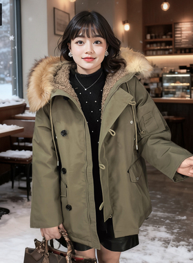 甜觅特大码女装冬装胖mm270斤貉子毛领中长款90白鸭绒保暖羽绒服