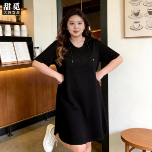 甜觅特大码女装夏装胖mm300斤胖妹妹精致烫钻连帽宽松显瘦连衣裙