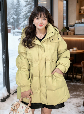 甜觅特大码女装冬装胖mm300斤淑女气质中长款宽松连帽保暖羽绒服