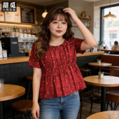 女装 小衫 夏装 爱心显瘦宽松大A版 胖mm300斤胖妹妹韩版 甜觅特大码