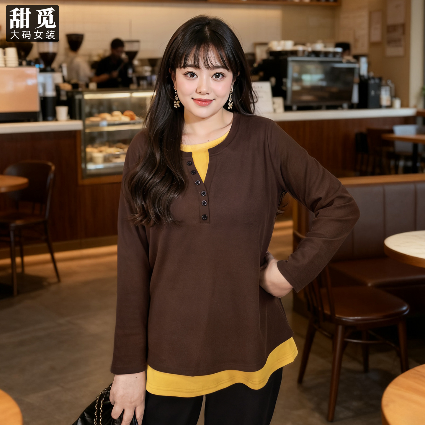 甜觅特大码女装冬装胖mm300斤加肥加大加厚保暖假两件拼色针织衫