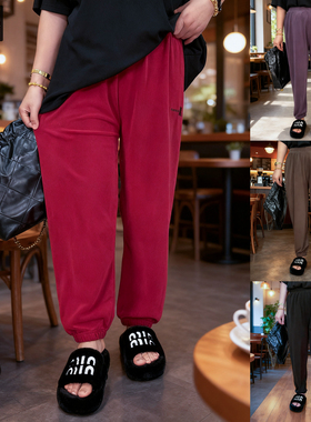 甜觅特大码女装2025冬装胖mm300斤休闲橡筋腰加绒保暖摇粒绒卫裤