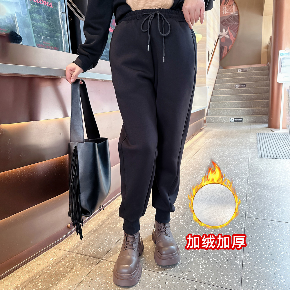 甜觅特大码女装2023冬装胖mm300斤松紧腰高弹力加绒加厚保暖DF