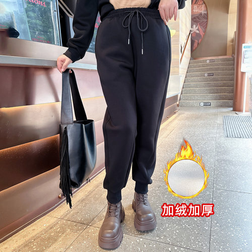 甜觅特大码女装2023冬装胖mm300斤松紧腰高弹力加绒加厚保暖DF