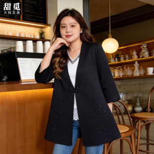 国风宽松显瘦中长款 甜觅特大码 胖mm300斤新中式 春秋装 V领外套 女装