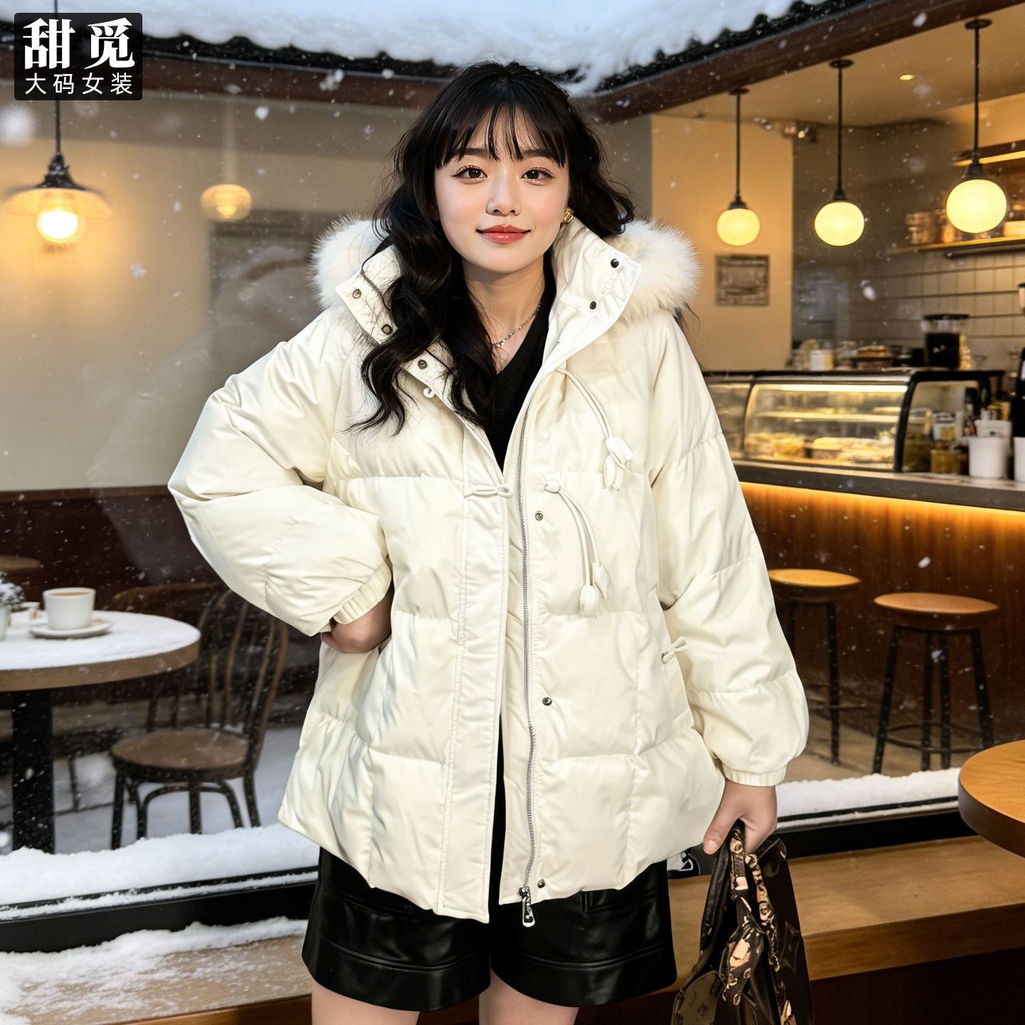 甜觅特大码女装冬装胖mm270斤高档大狐狸毛领90白鸭绒保暖羽绒服