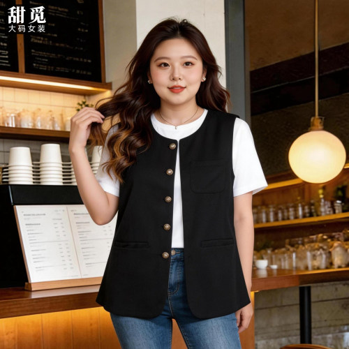 甜觅特大码女装春夏装胖mm3000斤淑女气质宽松显瘦中长款马甲外套
