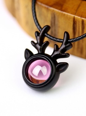 一鹿有你紫光檀红木雕情人节吊坠