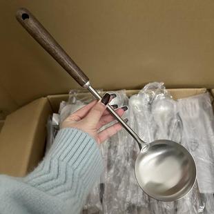 德国316不锈钢汤勺长柄防烫勺子实木柄炒菜勺家用厨房大号盛粥勺