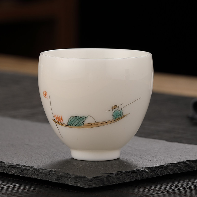 羊脂玉手绘白瓷主人杯个人专用陶瓷泡茶杯品茗杯单杯家用茶具建站