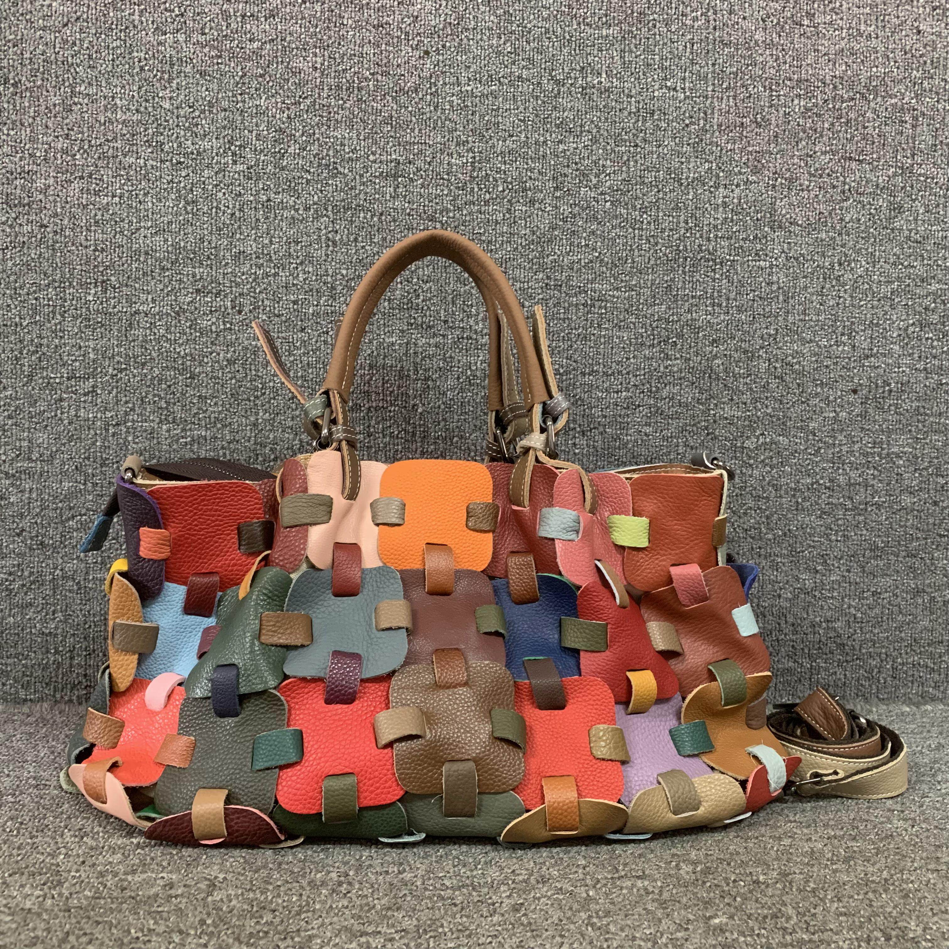 大厂代工~~质感好皮质软真皮女包头层牛皮彩色女手提单肩托特包