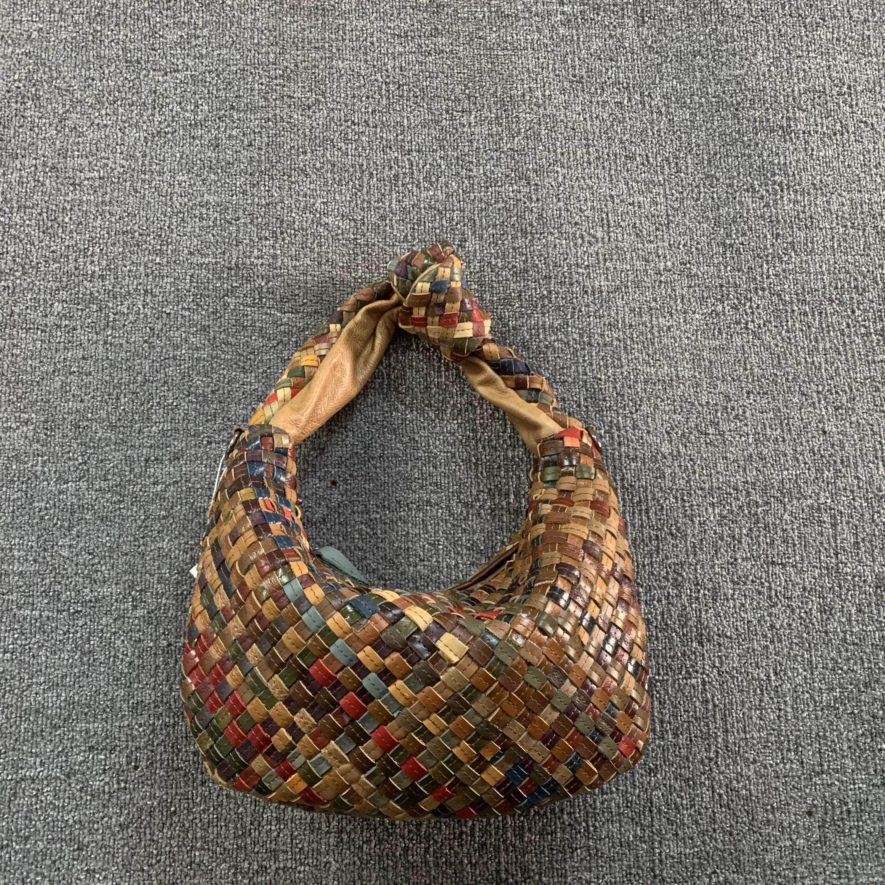 头层牛皮编织彩色饺子包女包