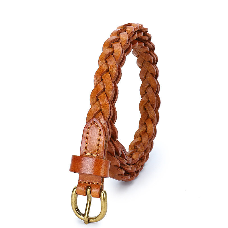 纯手工编织皮带~~复古韩版百搭时尚头层牛皮女搭配牛仔裤女细腰带