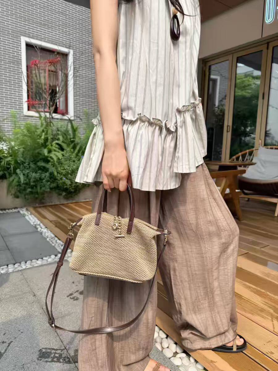 小众新品女包春夏百搭时尚热卖款女手提单肩简约飞织布配头层牛皮