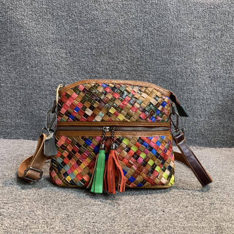 真皮原创女包百搭头层牛皮彩色编织简约单肩包信封包女包小众设