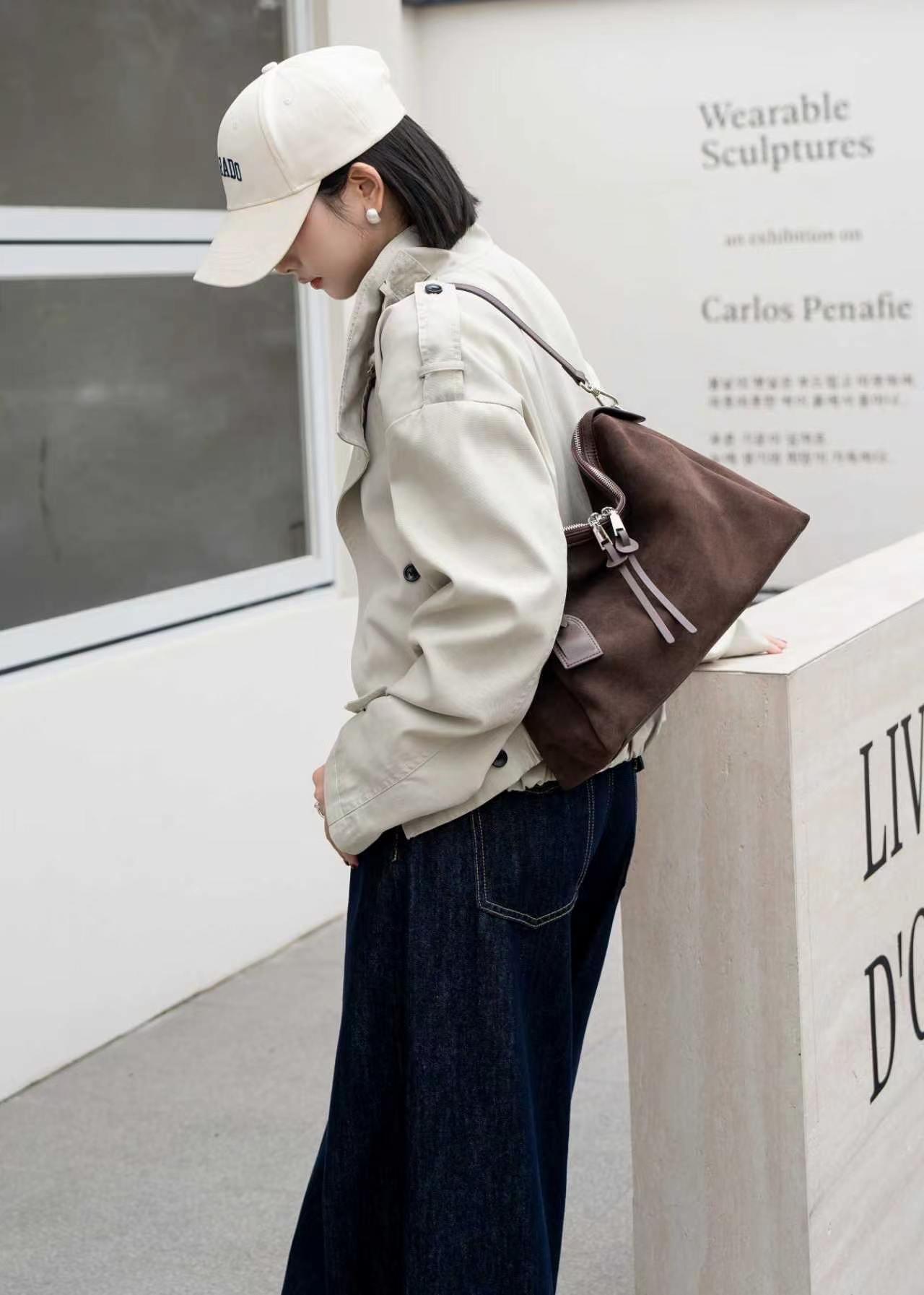 磨砂牛皮腋下单肩斜跨饺子包女