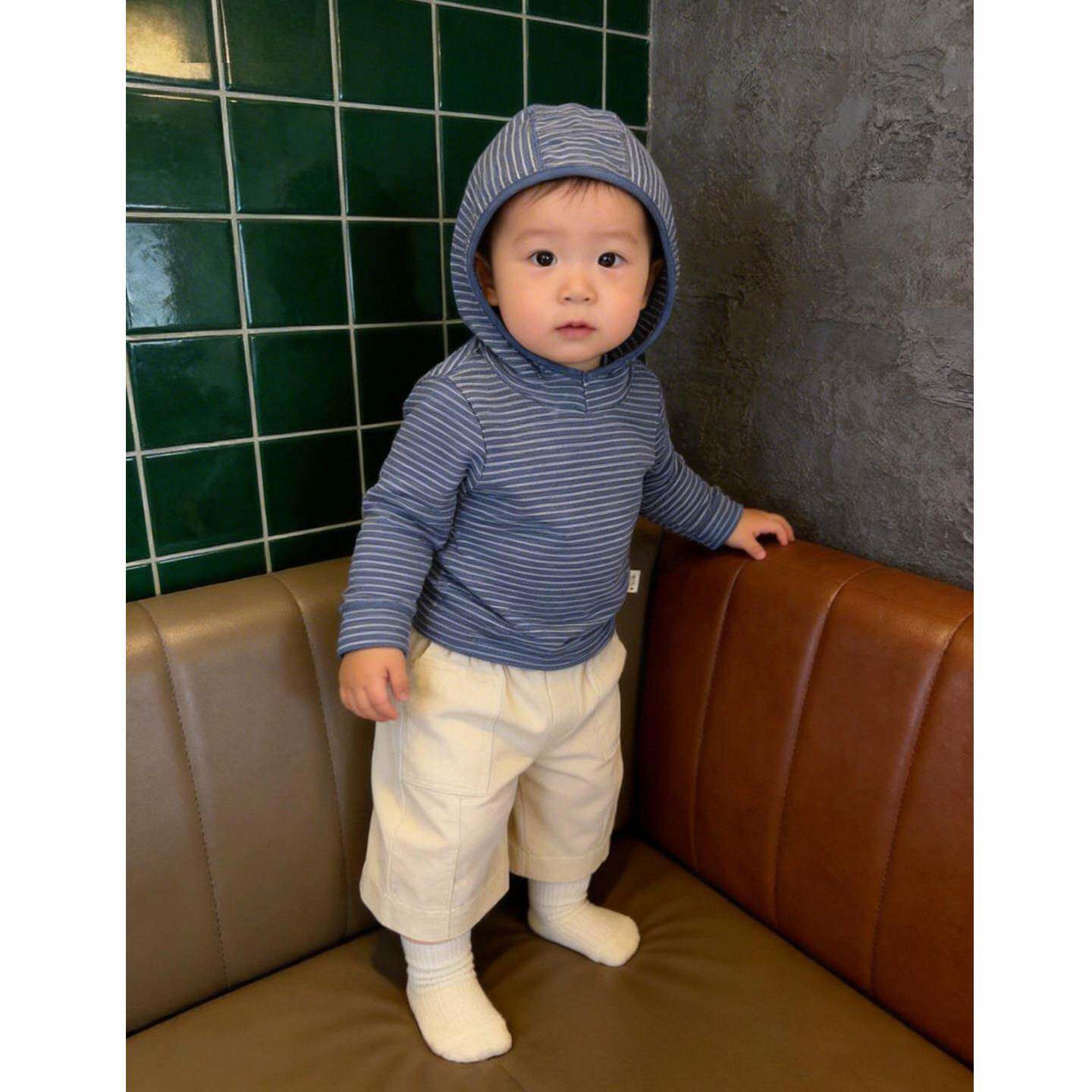 LP7758童衣服韩2026春季新款裤男宝儿宝版简约直筒裤条子纹连帽卫