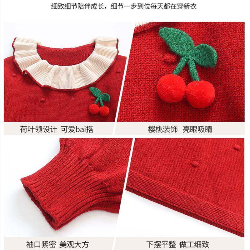 女童红毛衣连衣裙20SFA25秋冬新岁款韩版宝宝周礼服一拜年服公色