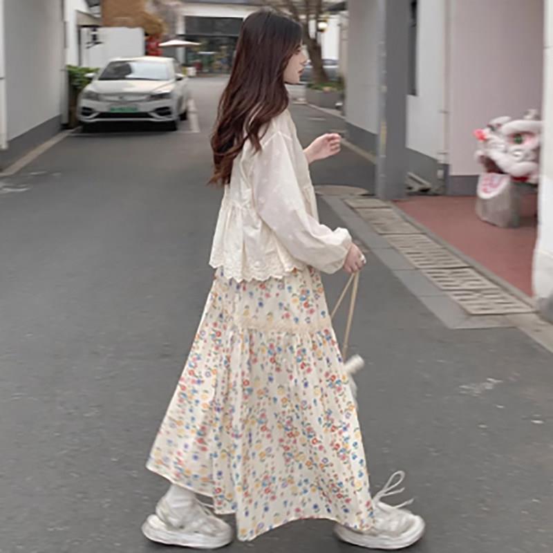 孕妇洋装套宽装春秋韩版松圆领新6875上衣半裙碎身花2025款两件套