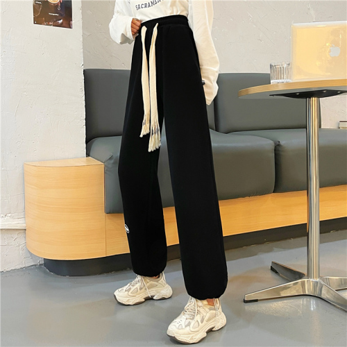 Actual shot of spring new loose drawstring wide-legged casual pants for women trendy sweatpants