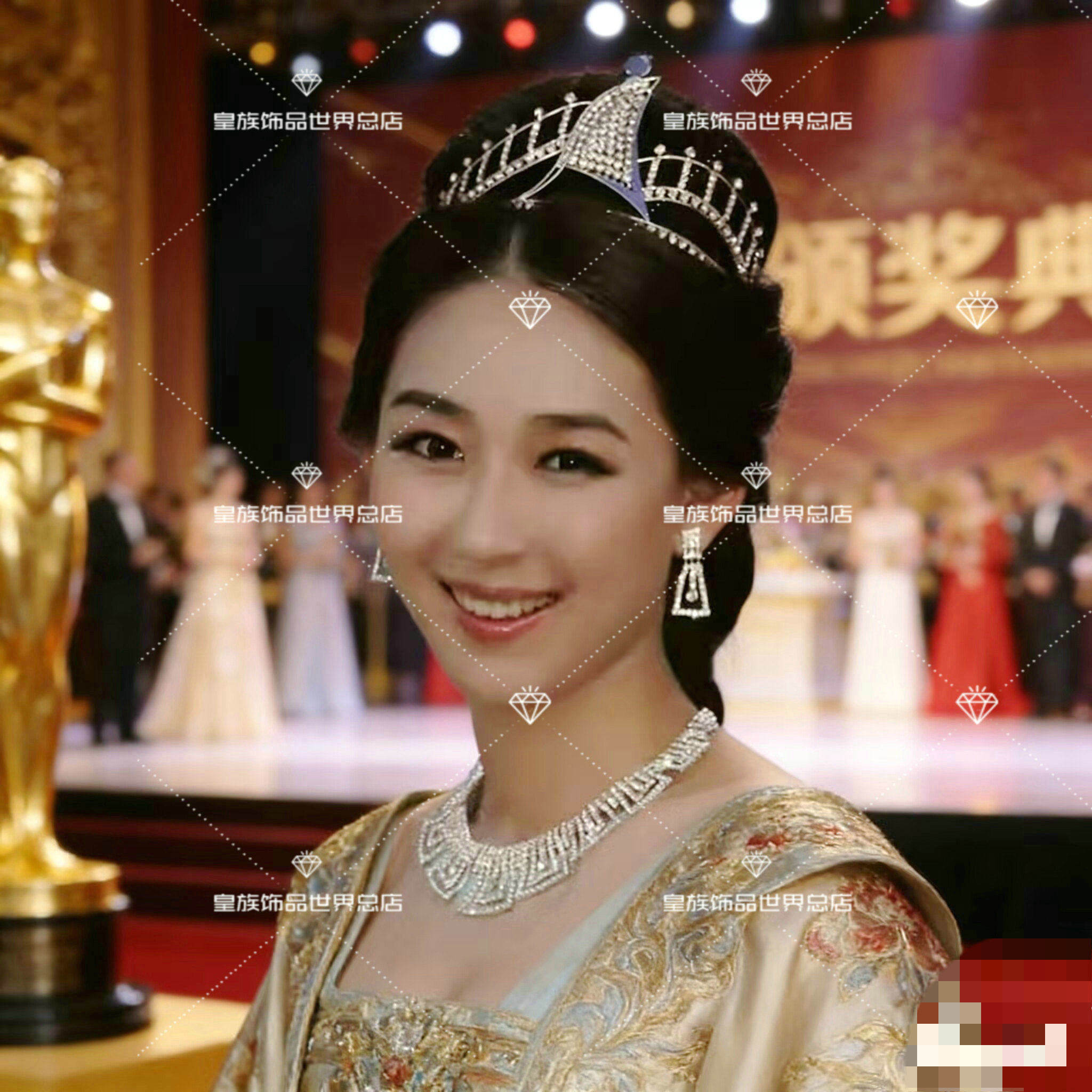 皇族亚姐亚洲小姐皇冠镶嵌闪钻选美颁奖新娘冠军活动影视发饰后冠