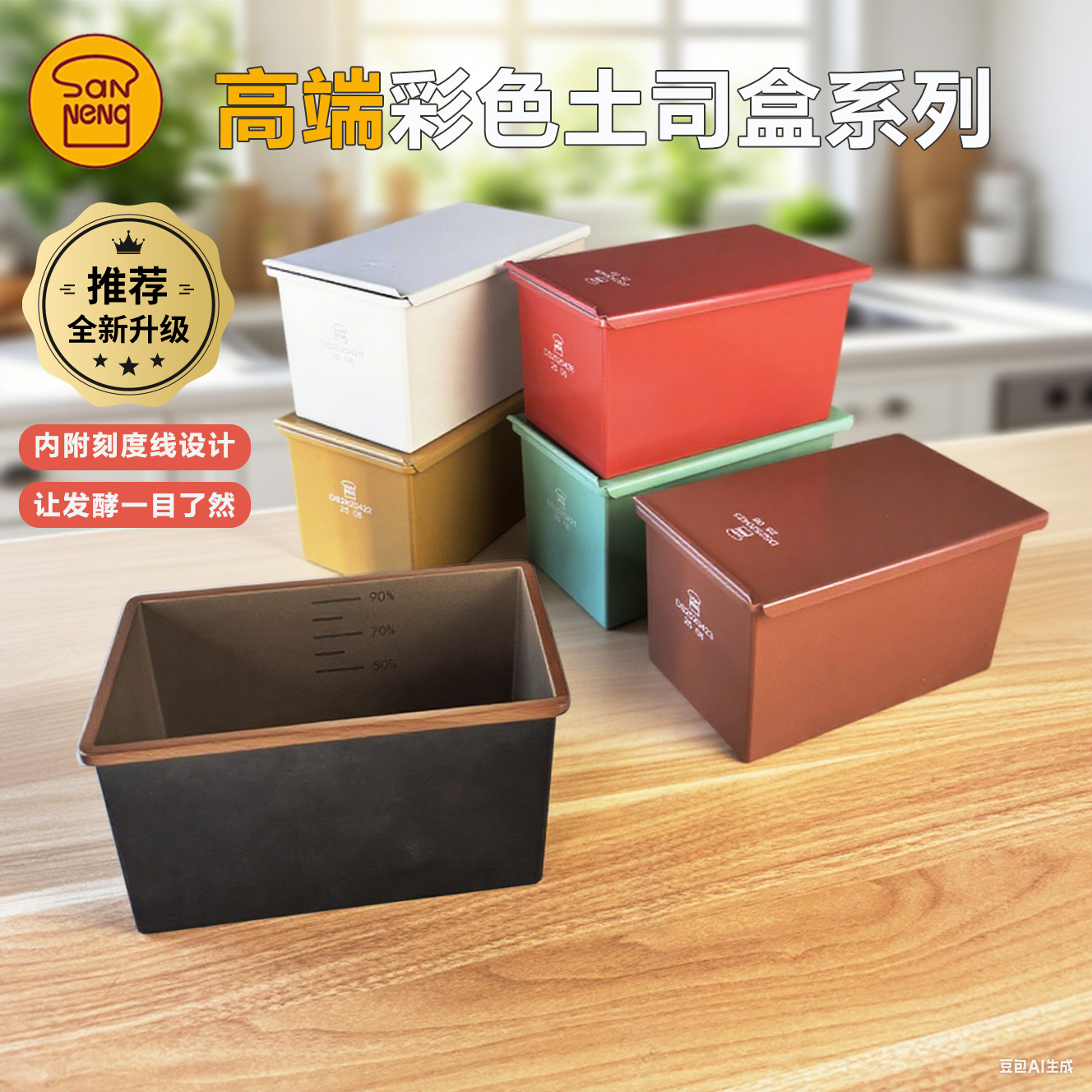 三能翡翠绿经典黑低糖450g吐司盒