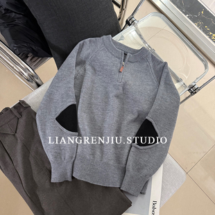 自留款。书卷高智。半开拉链圆领针织衫毛衣C