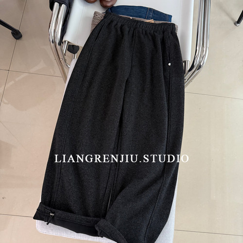 松紧腰纯色直筒休闲裤