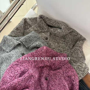 雾绒感。柔软。两穿领花杂混色。针织衫秋冬毛衣C