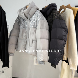 公司货。可追溯优质羽绒。轻暖蓬松拼接针织连帽外套羽绒服61661A